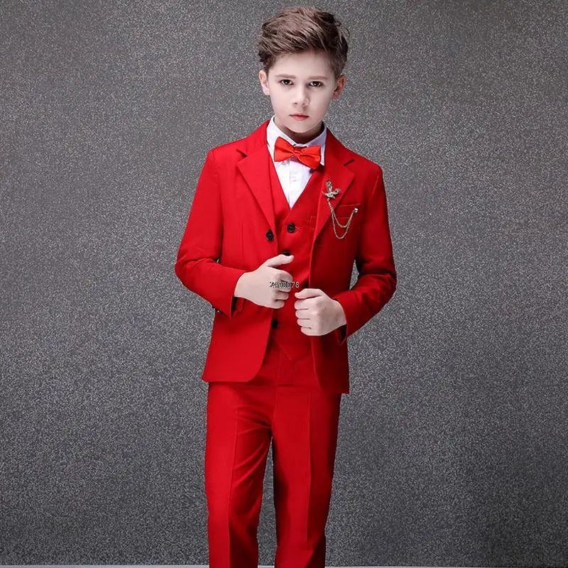 Costume de mariage rouge à fleurs pour garçons, Costume de photographie pour enfants, robe de smoking pour fête d'anniversaire pour adolescents, Costume de spectacle sur scène pour remise de diplôme