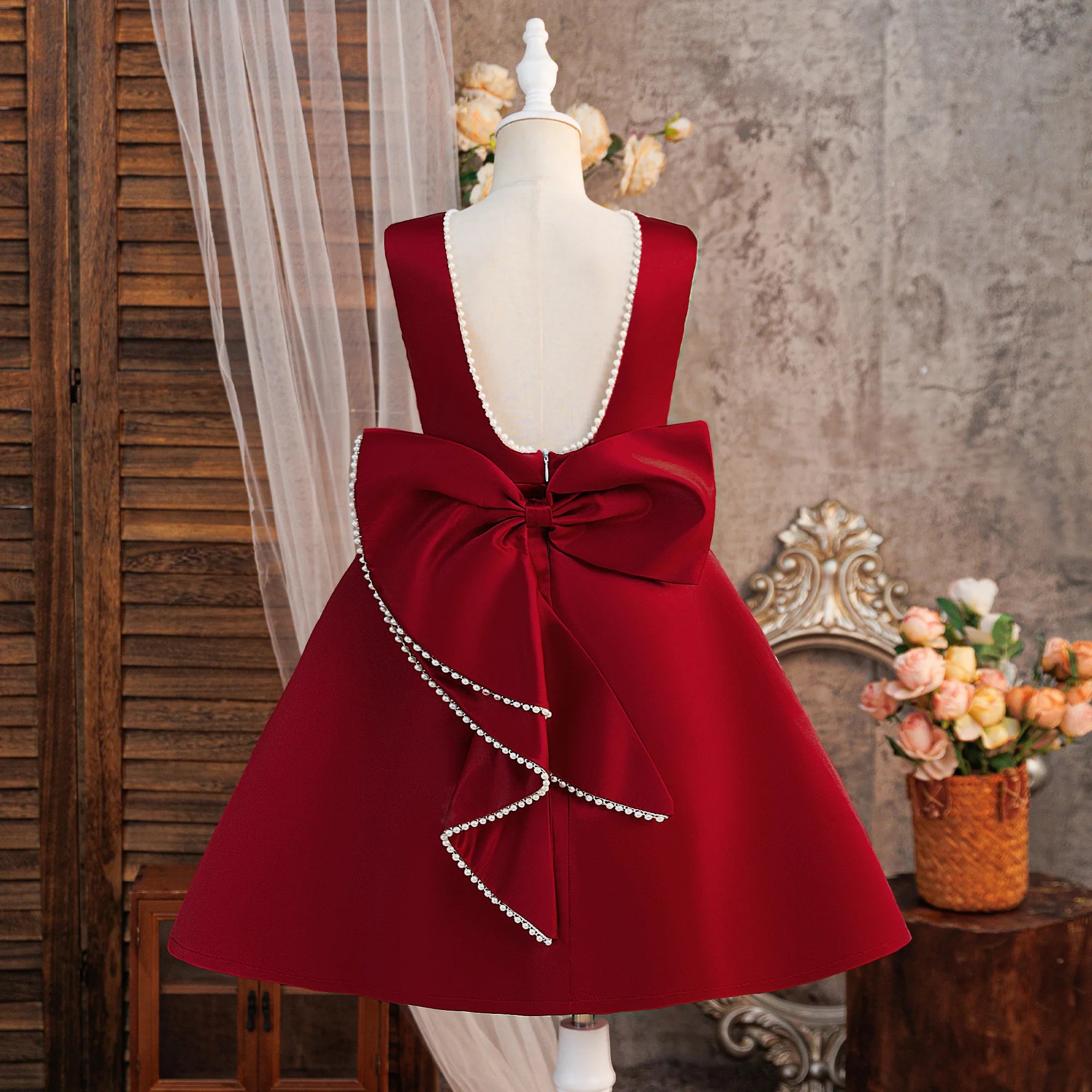 Robe de soirée de baptême pour filles, tenue de princesse élégante avec nœud, pour demoiselles d'honneur, de mariage, de Gala, d'anniversaire, de remise de diplôme