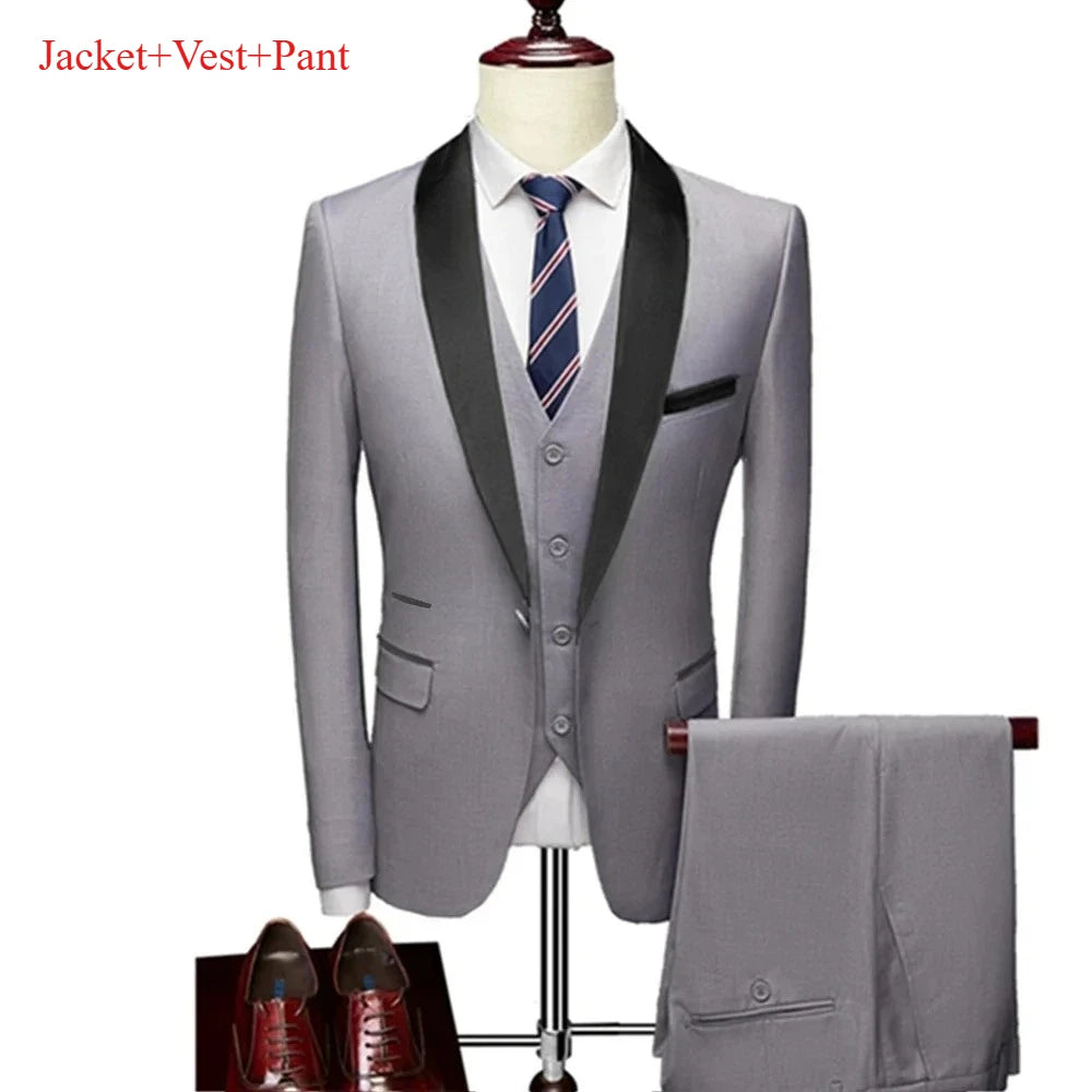 Ensemble de costume noir à revers pour hommes, manteau, gilet, pantalon/affaires pour garçons d'honneur, robe de mariée, pantalon Blazer Fprmal