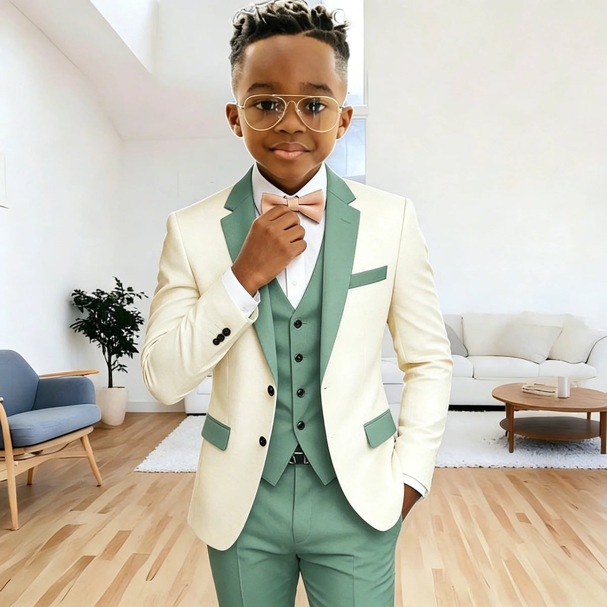Costume 3 pièces pour garçons : veste, gilet et pantalon – Tenue de cérémonie élégante pour enfants – Blazer à revers crantés – Vêtements de mode pour enfants