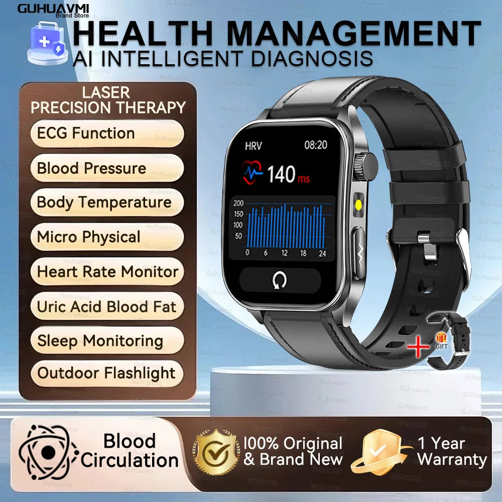 2025New 650nm Laser conditionnement verre saphir montre intelligente hommes ECG fréquence cardiaque Micro examen physique santé Smartwatch température