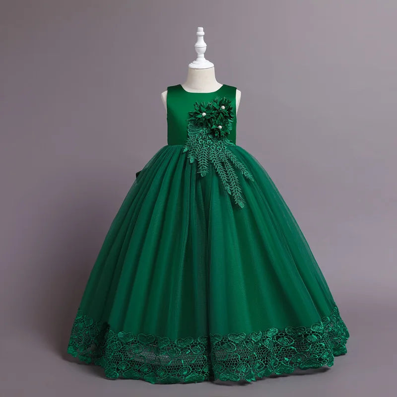 Robes de demoiselle d'honneur longues à fleurs pour adolescentes, robe de bal de mariage pour enfants, robe de soirée élégante pour enfants, vêtements de soirée de Communion