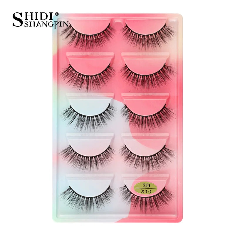 Cils 3D en faux vison X05, cils postiches volumineux et légers, 5 paires réutilisables, cils doux et volumineux, aspect naturel pour le maquillage quotidien et les soirées