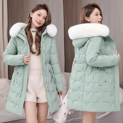 Veste longue en duvet Ctton pour femme avec ceinture, Parka optique blanche, à lacets, mince, haut de gamme, hiver, nouveau, 2023