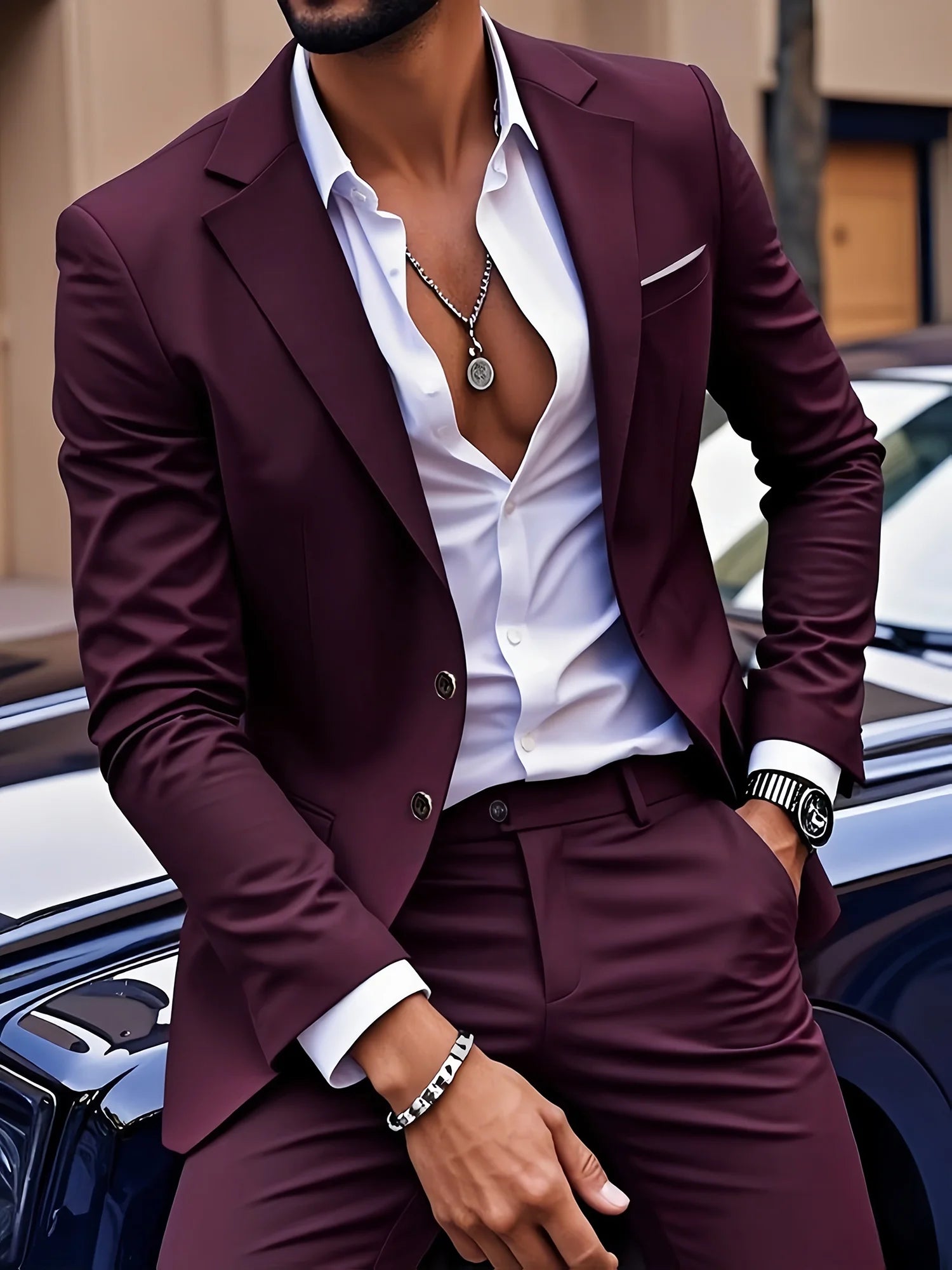 Ensemble de costume 2 pièces bordeaux pour homme (blazer + pantalon uniquement, gilet non inclus), veste et pantalon slim fit pour occasions formelles, mariage et fête