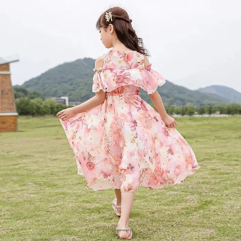 Robe d'été fine pour fille, robe de princesse florale en mousseline, vêtements d'été décontractés pour enfants, robes pour filles, Vestidos