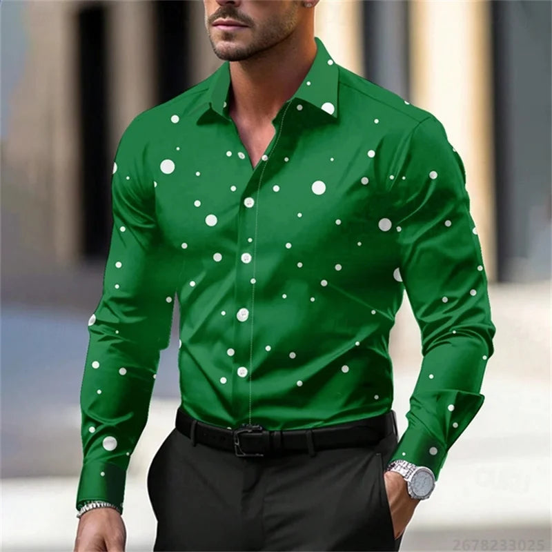 Nouvelle Chemise Décontractée à Manches Longues et Col à Revers à Pois pour Homme 2025 – Respirante, Confortable, Coupe Slim, Tendance, pour l'Extérieur – Tailles XS-6XL