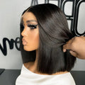 Perruques Lace Frontal 13x4 ultra-lisses, coupe courte bob, pré-épilées, avec dentelle transparente 4x4, 100% cheveux humains brésiliens, 12, 14, 16 pouces