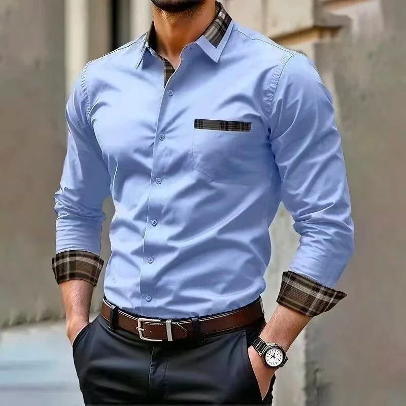 Chemise décontractée formelle pour homme avec poche, disponible en 12 couleurs, chemise élégante et confortable à manches longues, idéale pour les mariages et