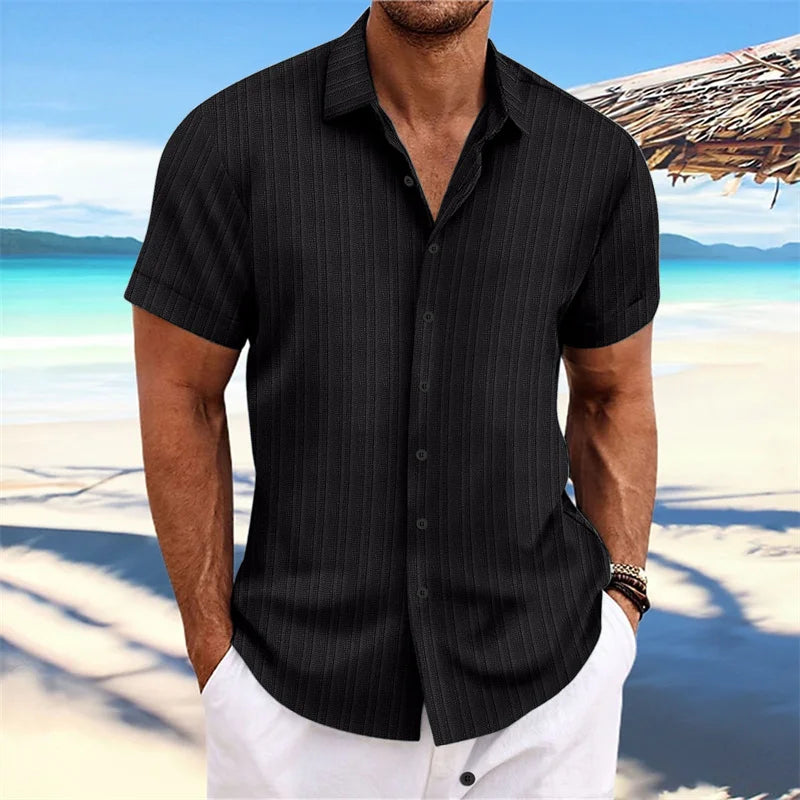 Chemise Homme 2024 - Chemise d'été fine, col montant, manches courtes, style décontracté pour le shopping en extérieur, tailles XS-6XL, en tissu lin