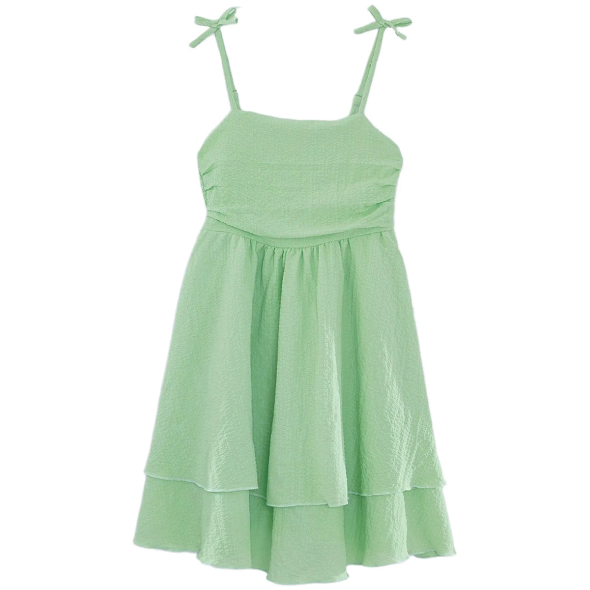 Robe d'été à bulles bouffantes pour enfants filles, bretelles Spaghetti, sans manches, ourlet fluide à volants, robe de princesse pour fête sur la plage et vacances