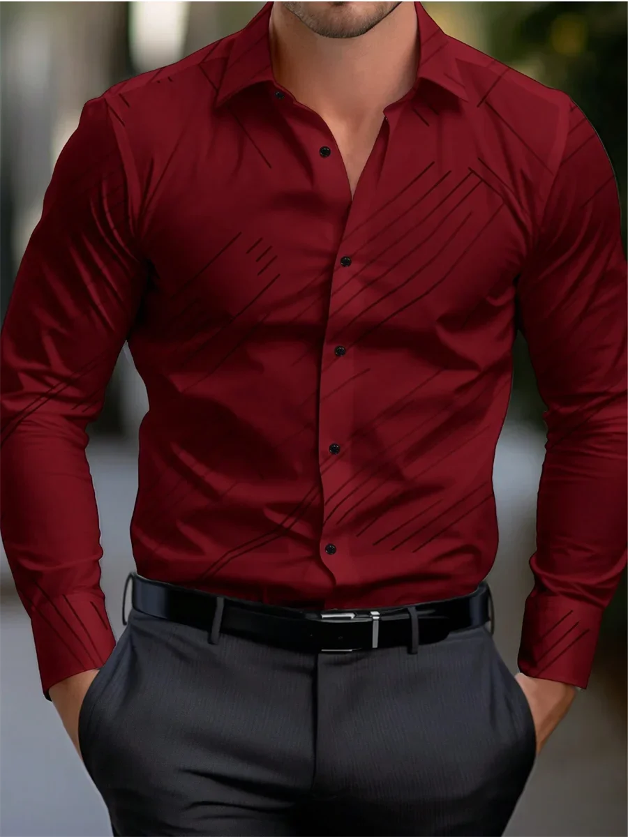 Costume chemise rose noir blanc décontracté extérieur couleur unie rayé confortable doux revers hommes hauts bureau grande taille 2024