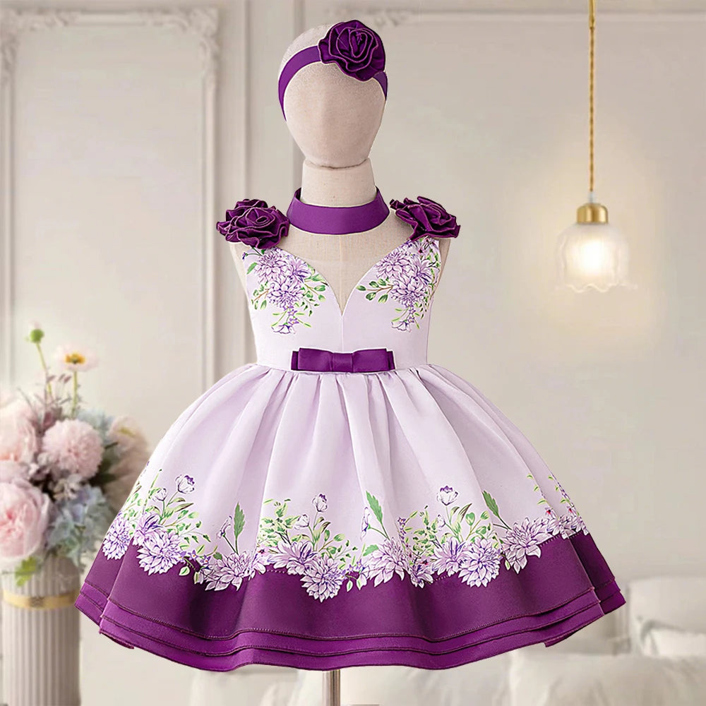 Robe de soirée de demoiselle d'honneur pour filles, imprimé floral, élégante, en Tulle, robes de princesse d'anniversaire, de mariage, de baptême