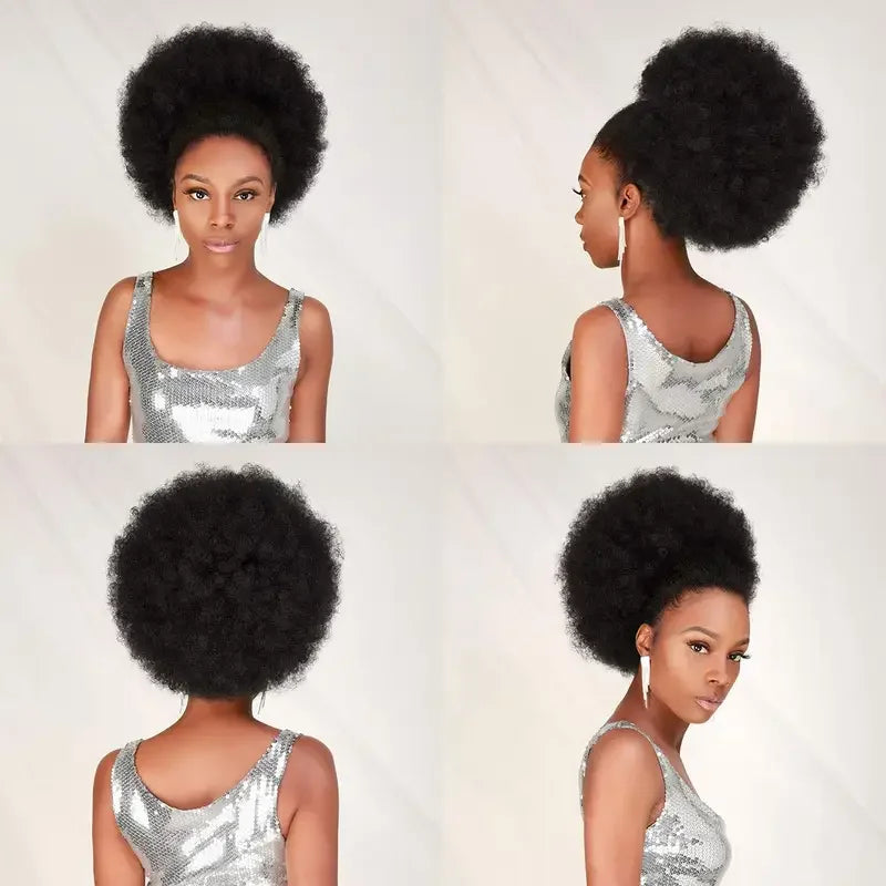 Extensions synthétiques queue de cheval Afro avec cordon de serrage, 10 pouces, pour femmes noires, 4b 4c, cheveux crépus bouclés, chignon, perruques queue de cheval, usage quotidien