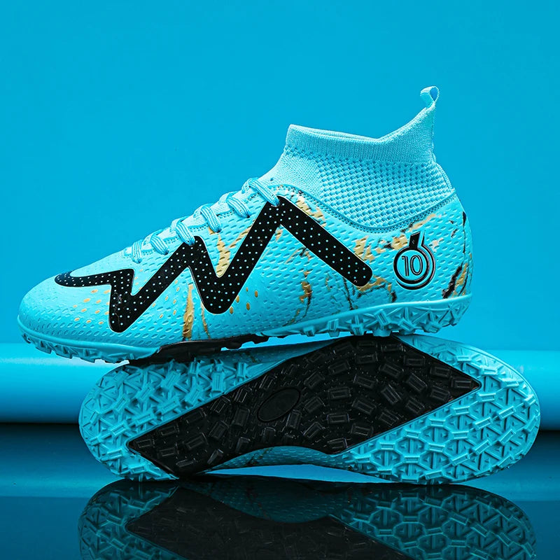 Chaussures de Football professionnelles FG/TF pour adultes, bottes de Football à longues pointes antidérapantes, crampons à cheville haute pour jeunes enfants, baskets de Football en herbe ﻿