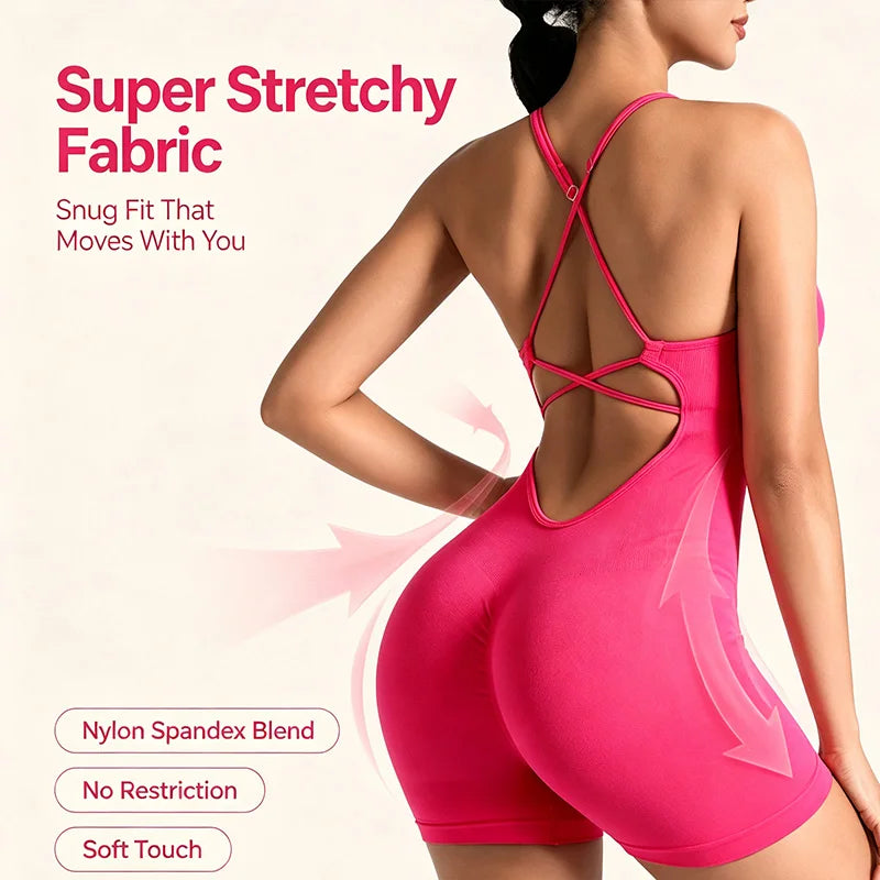 Ensemble de sport moulant sans couture une pièce avec legging de yoga et brassière dos nu sexy pour amincir les hanches et le fitness