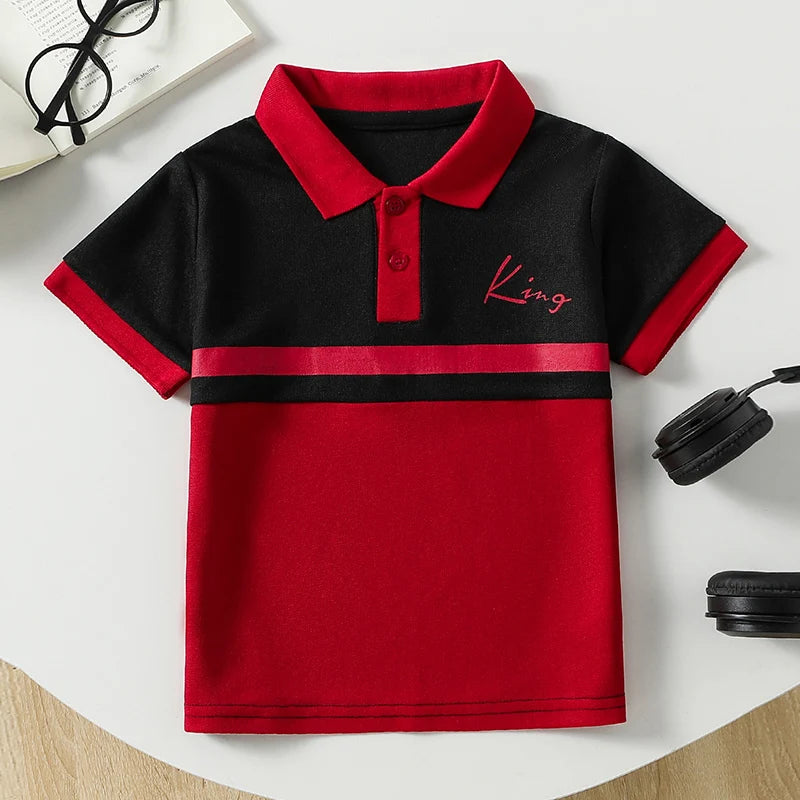 Ensemble de 1/2/3 pièces pour enfants, POLO rayé multicolore à manches courtes, haut décontracté à col boutonné pour garçon, T-shirt de sport polyvalent