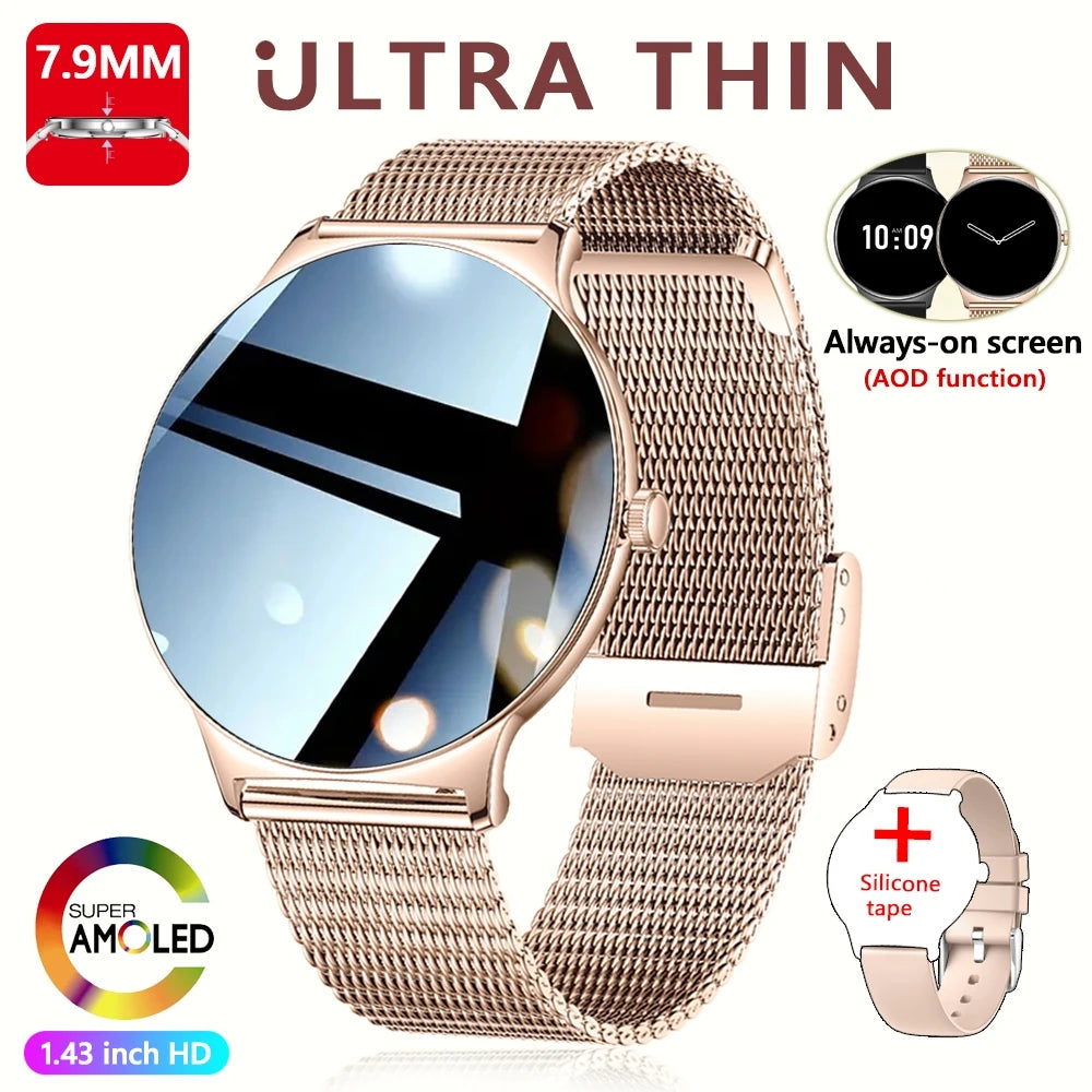 Nouvelle Montre Connectée Ultra-Mince 7,9 mm 2026 pour Femme avec Suivi de Santé, Affichage Permanent, Plus de 100 Modes Sportifs et Appel Bluetooth