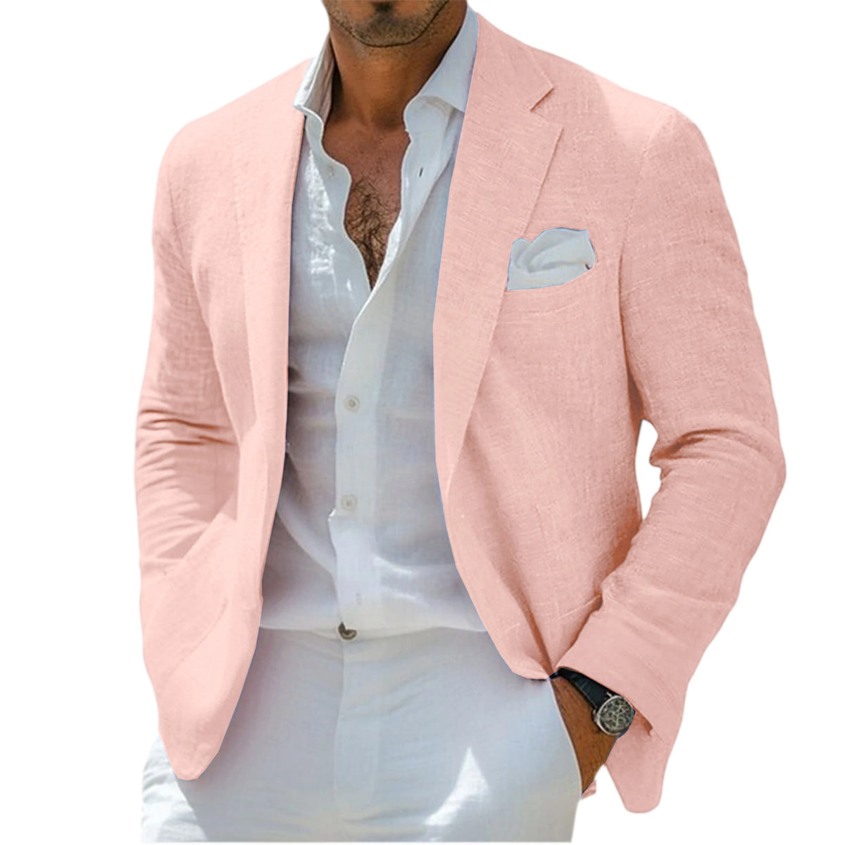 Blazer en lin pour homme, revers cranté, 2 boutons, coupe ajustée, veste de costume légère et respirante, idéale pour l'été, la plage, les mariages, le sport ou le quotidien