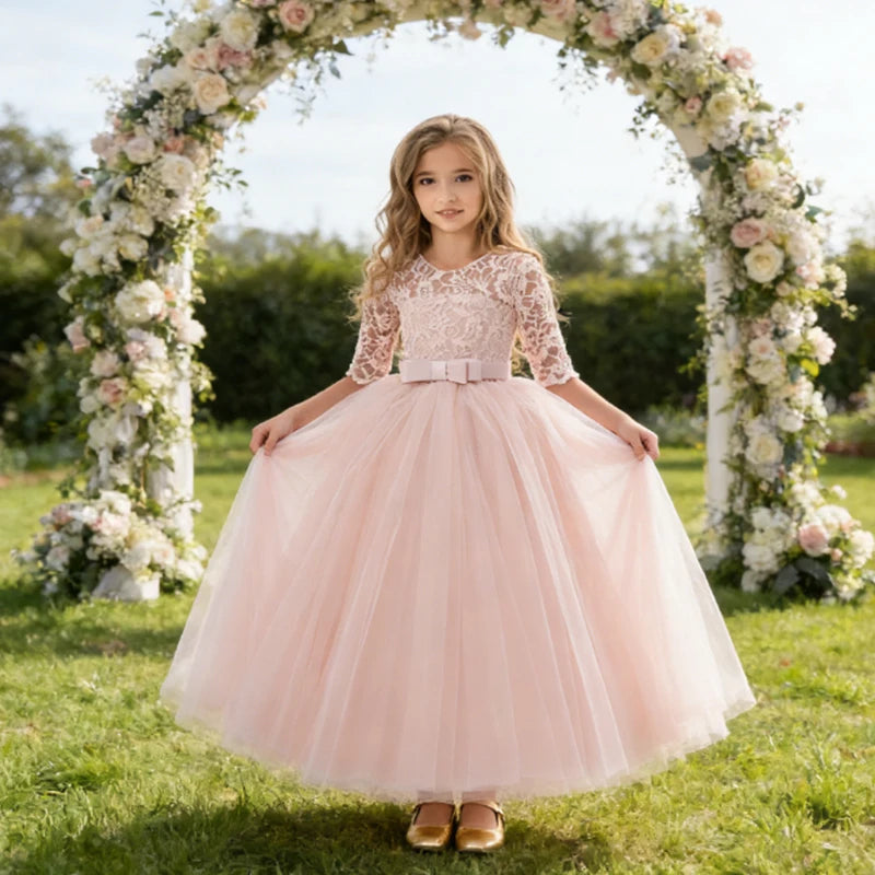 Robes de demoiselle d'honneur blanches pour adolescentes, robe de bal de mariage, d'anniversaire, à fleurs, Costume de première Communion pour filles de 3 à 14 ans