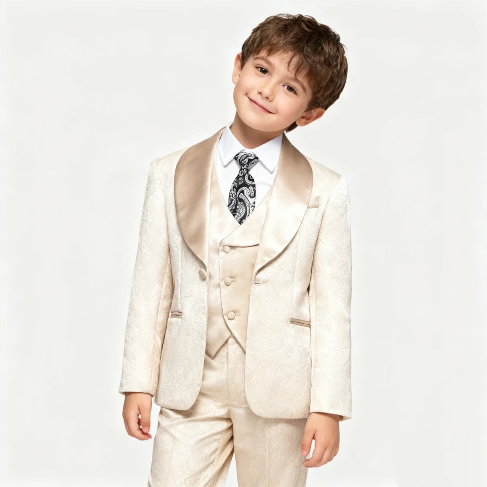 Ensemble de costume Jacquard pour garçons, 3 pièces, pour occasions formelles, élégant, col en Satin, costumes pour enfants, tenue de porteur d'anneau de mariage, nouvelle collection 2026