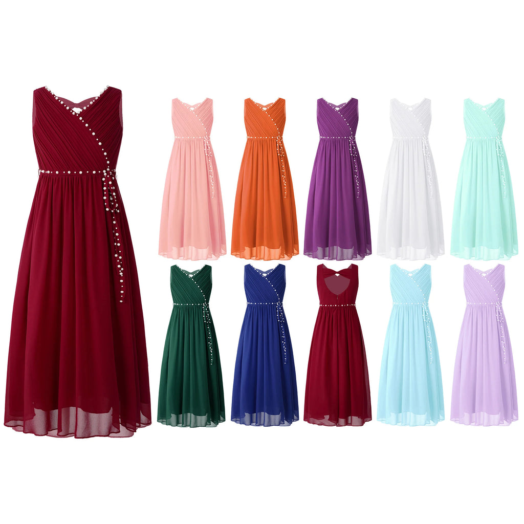 Robe à Fleurs en Mousseline de Soie pour Fille, Tenue de Mariage, Demoiselle d'Honneur, ixd'Anniversaire, Découpe, Col en V Froncé, Été