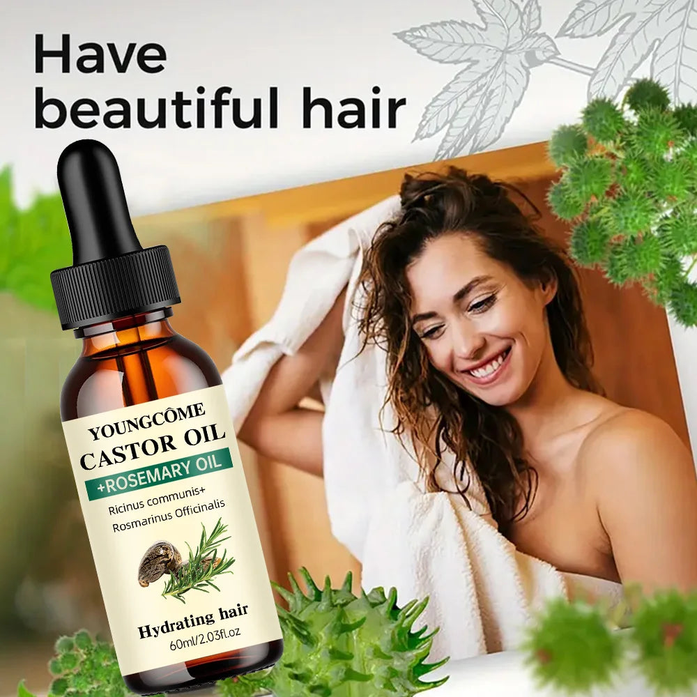 Mélanger l'huile de ricin et l'huile de romarin pour la croissance des cheveux améliore l'épaisseur et la brillance des cheveux, réduit la perte de cheveux et les pointes fourchues