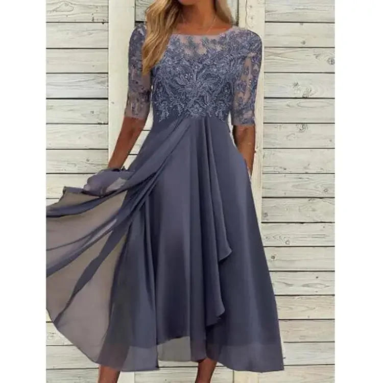 Robes pour femmes robe Simple romantique avec mousseline de soie Patchwork dentelle évider robe longue robe de soirée de demoiselle d'honneur vêtements pour femmes