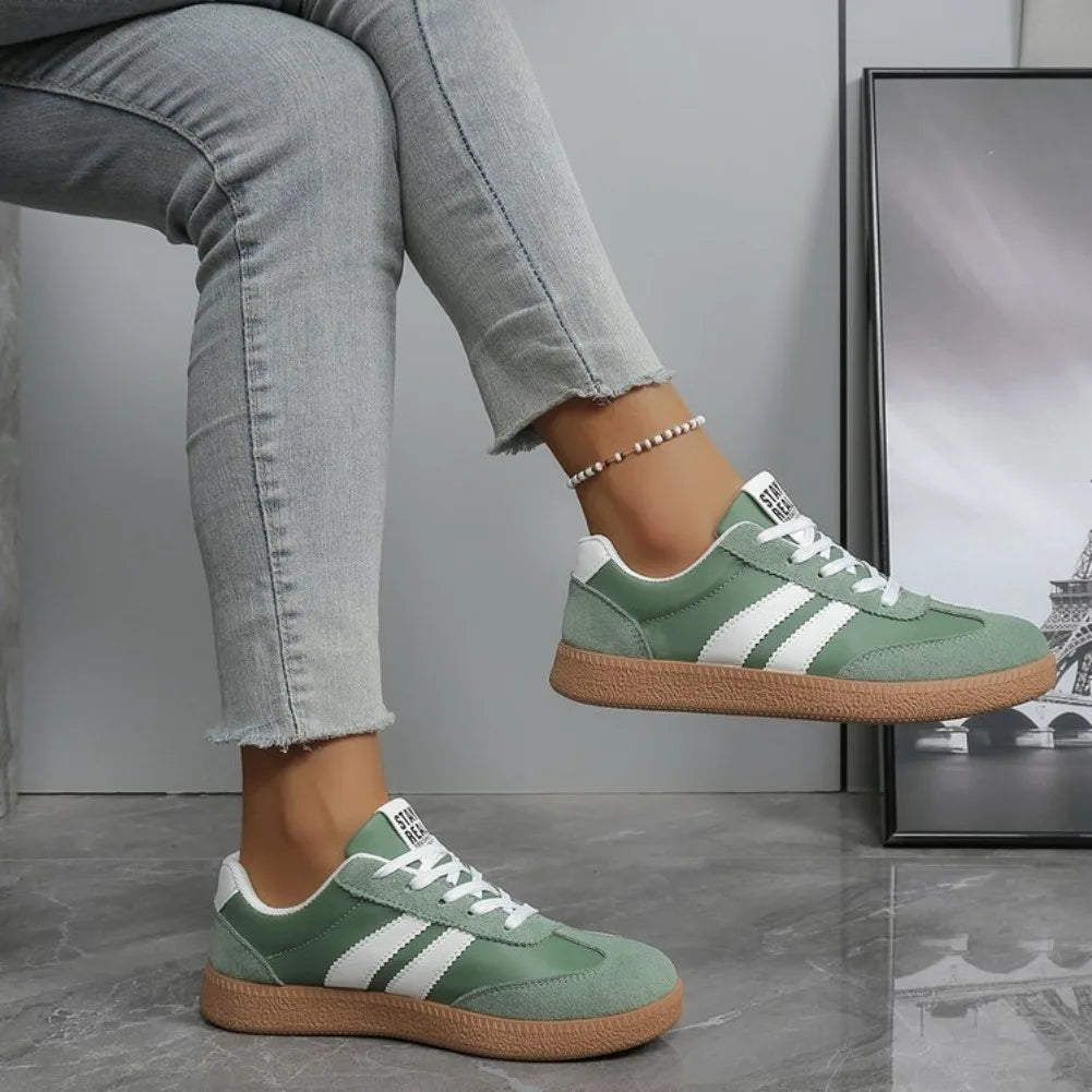 Baskets légères et confortables pour femmes, chaussures de sport rayées à lacets, décontractées, respirantes, vertes, grande taille