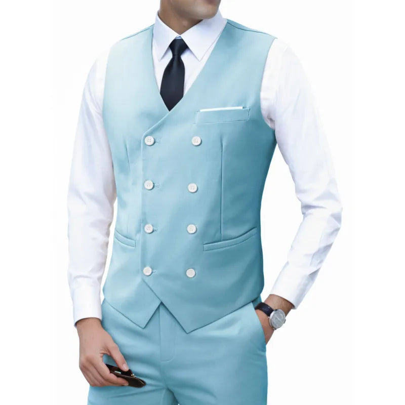 Nouvelle marque robe gilets pour hommes décontracté coupe ajustée hommes costume Gilet Double boutonnage Gilet Homme formel affaires veste