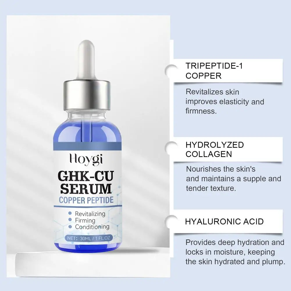 Sérum au cuivre et aux peptides GHK-Cu pour le visage, raffermissant, liftant, atténuant les ridules, resserrant les pores, réparateur de barrière cutanée, hydratant à l'acide hyaluronique