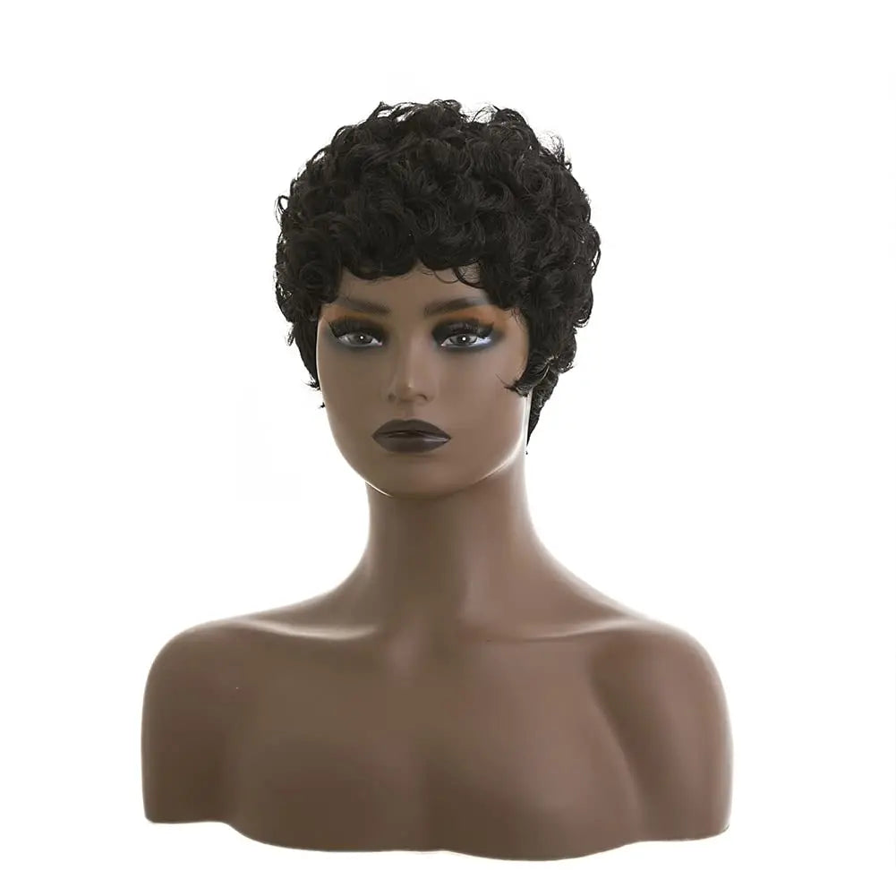 Perruques courtes coupe lutin pour femmes noires cheveux synthétiques Afro perruque lutin couleur noire perruques courtes pour les femmes noires courtes bouclées