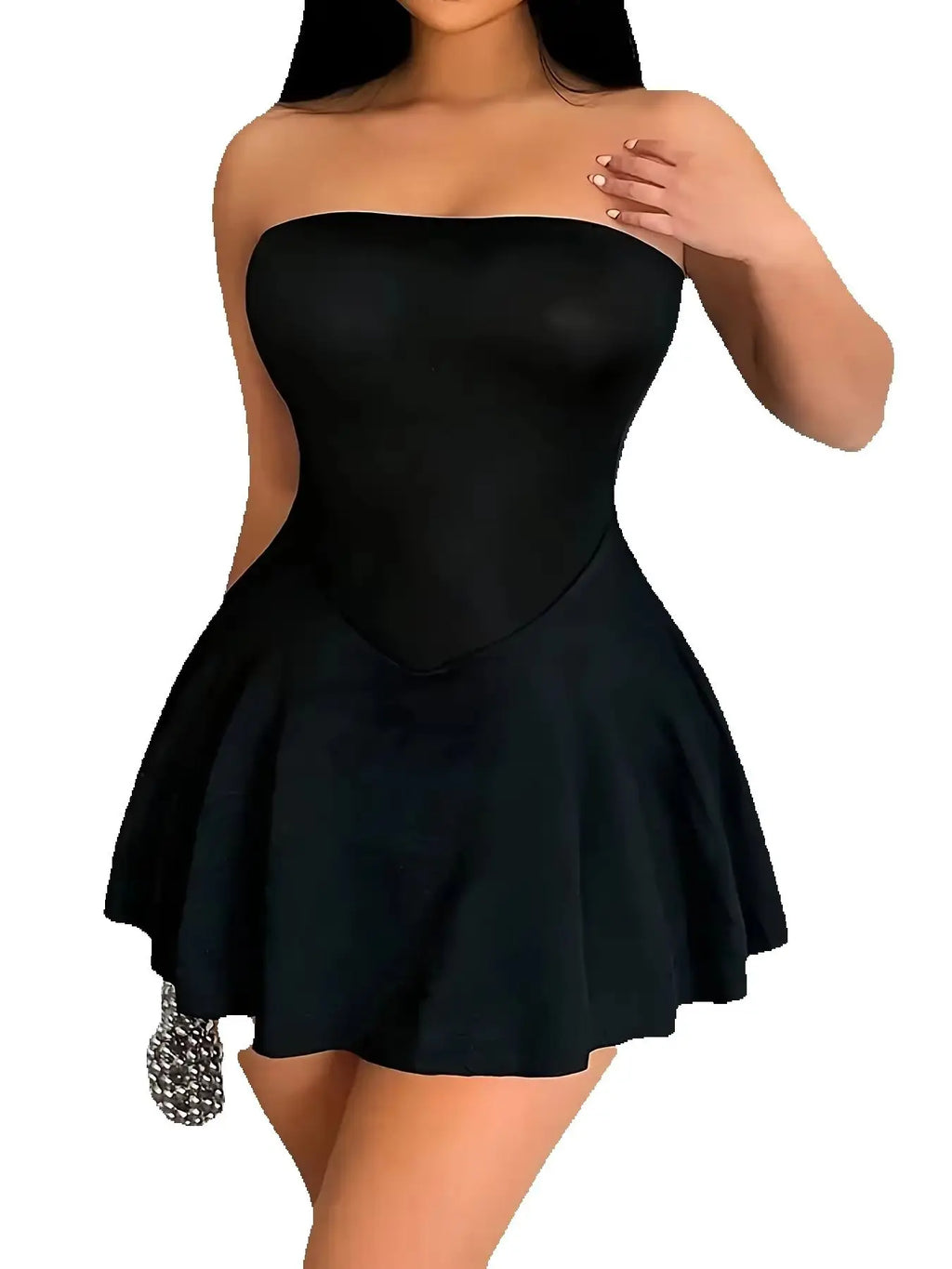 Mini-jupe cloche sans bretelles, design ajusté taille haute, parfaite pour le quotidien, les sorties nocturnes, les occasions spéciales, toutes saisons