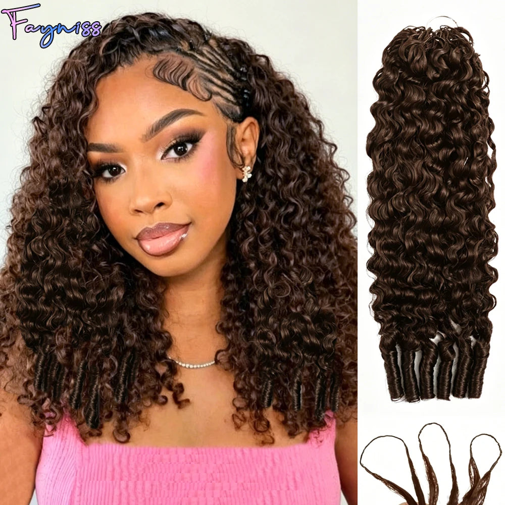 Cheveux humains 100% naturels, couleur chocolat brun, bouclés crépus, pour tresses bohèmes, pré-séparés, effet plume, pour tressage au crochet.