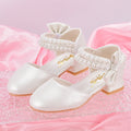 Chaussures de princesse pour enfants pour filles, chaussures blanches printemps/été à talons hauts et perles pour grands enfants