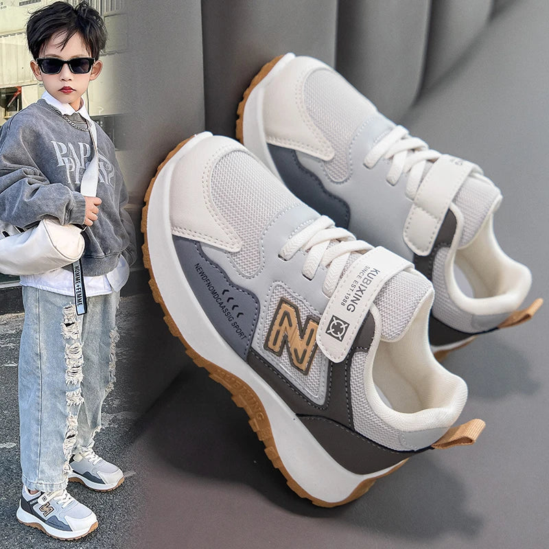 Baskets pour enfants, design tendance, blanches, antidérapantes, décontractées, pour garçons et filles, à scratchs, respirantes, chaussures d'extérieur pour tout-petits