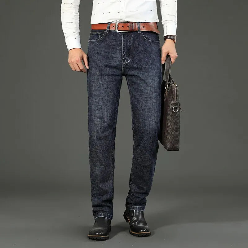 Wthinlee nouveaux hommes d'affaires jean polaire décontracté droit Stretch mode classique bleu noir travail Denim pantalon mâle vêtements