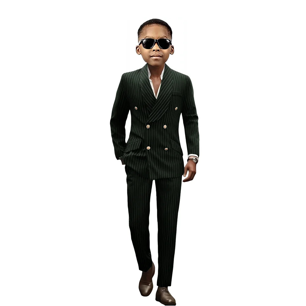 Costume rayé pour garçons, 2 pièces, Blazer formel, pantalon, smoking pour enfants de mariage, veste à Double boutonnage, tenue personnalisée pour 2 à 16 ans