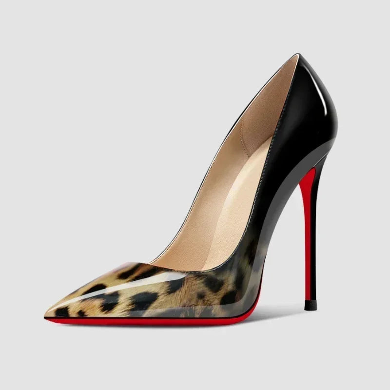 2025New dégradé fond rouge grands talons Sexy motif léopard pointu professionnel chaussures pour femmes noir Graduation chaussures simples
