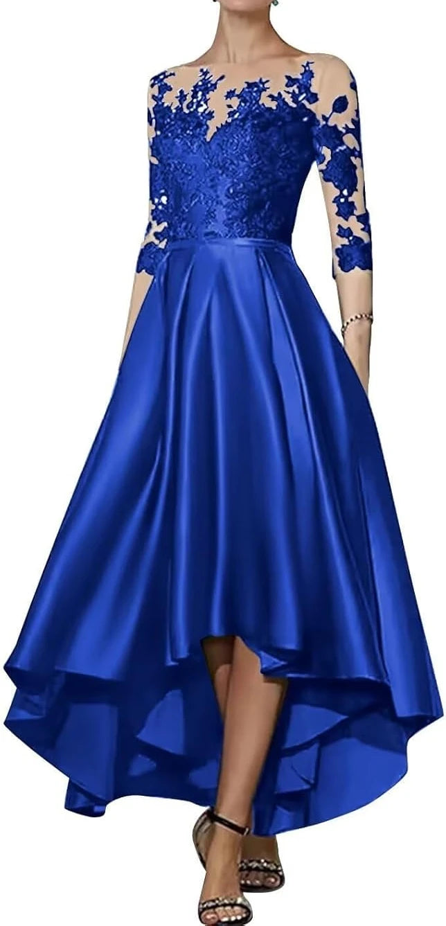 Robe en satin à col en V pour mère de la mariée, robe trapèze élégante longueur thé, devant court, dos long, invité de mariage