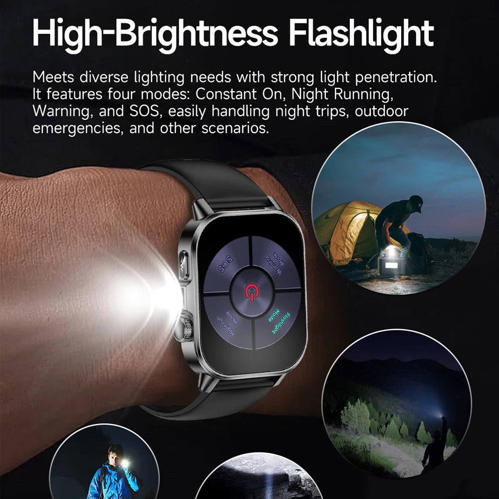 Montre connectée pour hommes et femmes, nouveau modèle d'analyse de la santé des acides uriques et des lipides, ECG + PPG, appel Bluetooth, lampe de poche 2026 pouces, 2.021