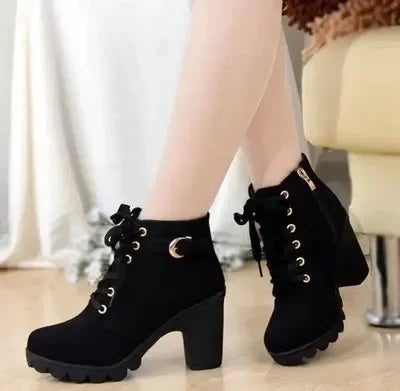 Bottes d'hiver à talons hauts pour femmes, bottes courtes à lanières croisées, confortables, imperméables, chaudes, grande taille 42, Botas Femininas