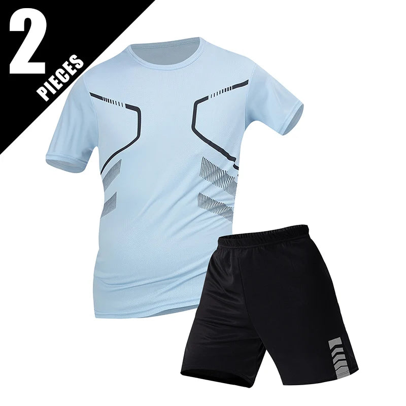 2 ensembles de taille européenne et américaine homme pantalon court à manches courtes costume homme T-shirt décontracté costume de course de remise en forme de sport