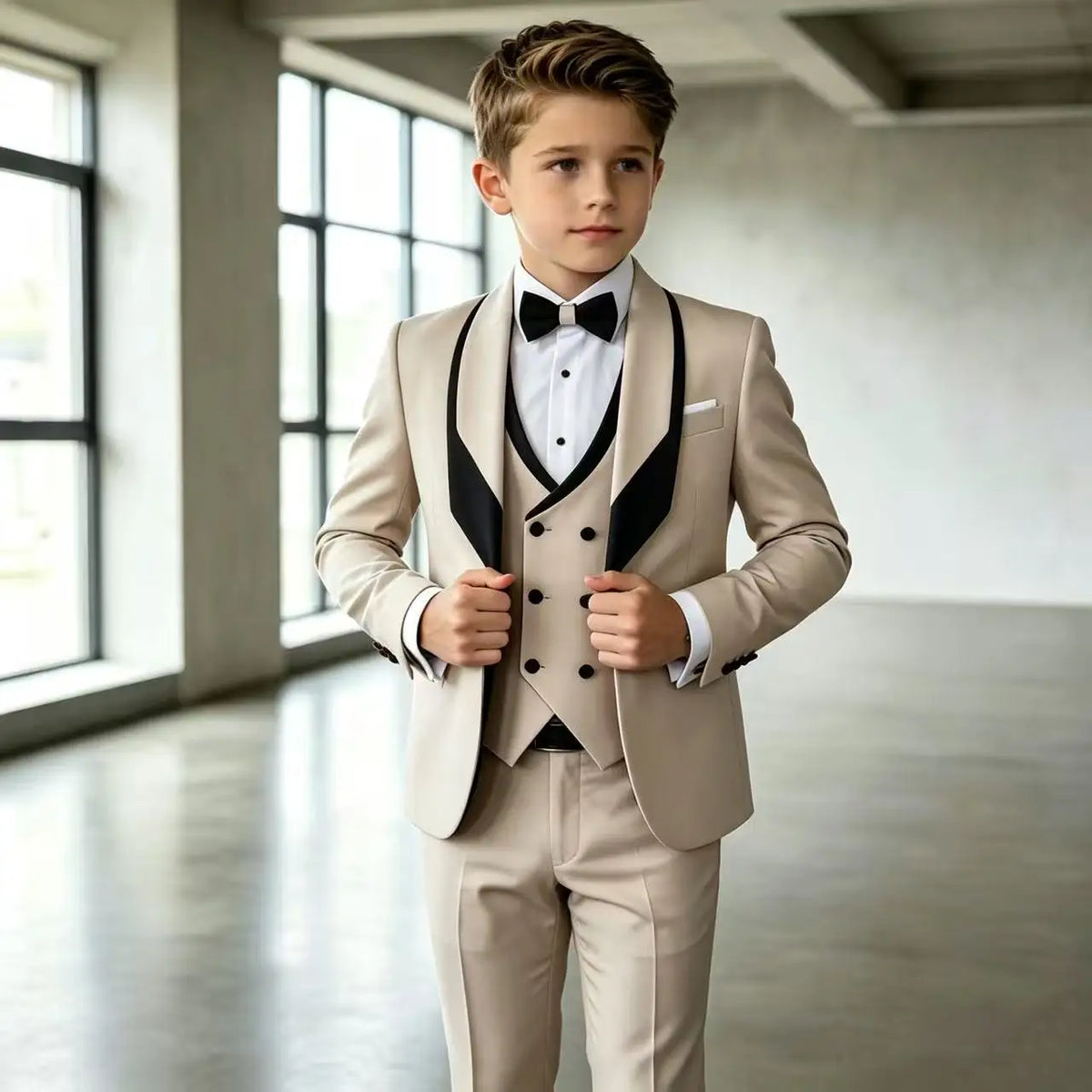 Costume de mariage formel 3 pièces pour garçons, tenue de smoking pour enfant, veste avec gilet et pantalon assortis, tenue élégante pour banquet et anniversaire