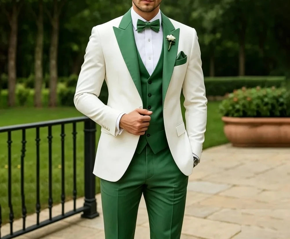 Ensemble de 3 pièces de costume de mariage vert sauge pour le marié – Blazer, gilet et pantalon élégants coupe ajustée pour bal de promo et cérémonie
