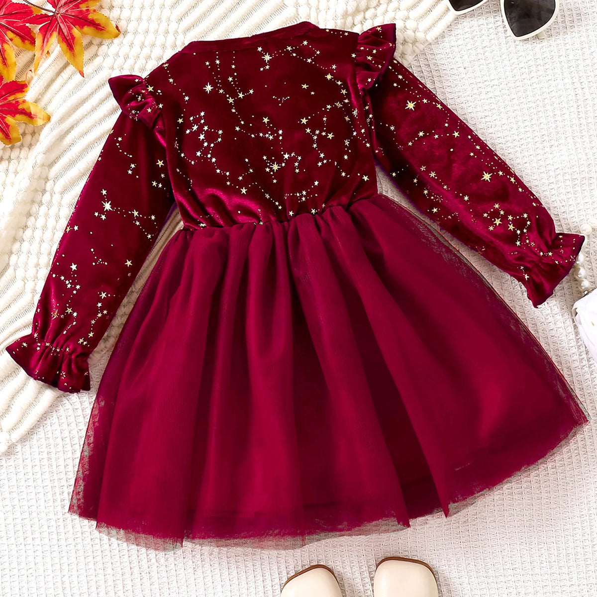 Robe d'automne et d'hiver en velours pour filles, tenue de princesse à manches longues avec nœud en maille, tenue de fête de nouvel an pour enfants, robe de fête Festive pour filles
