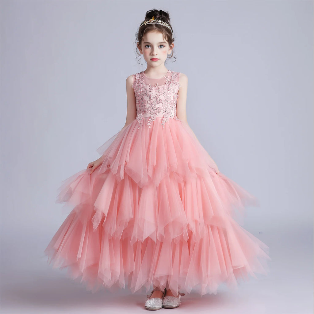 Robe Longue Rose pour Fille, Tenue de Bal Élégante, pour ixde Noël, Mariage Formel, pour Enfant de 4 à 12 Ans