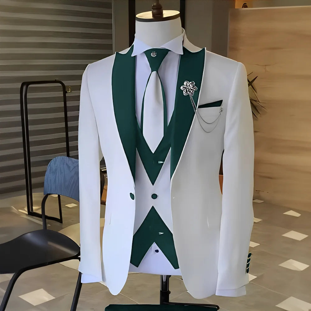 Costume Blanc et Noir pour Homme, Smoking de Mariage, Revers Patricia, Terno Mascul37, de Bal, Marié, Ensembles Blazer Slim Fit, 3 Pièces