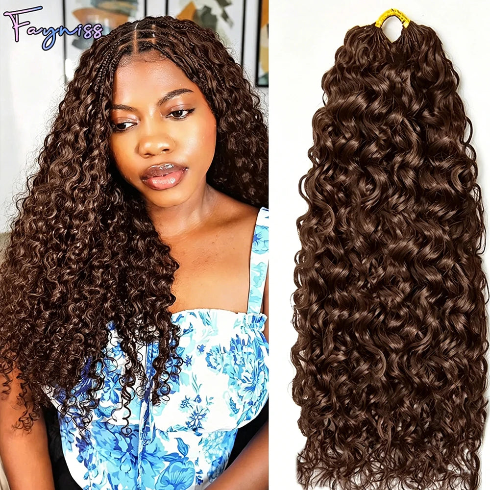 Cheveux humains 100% naturels, couleur chocolat brun, bouclés crépus, pour tresses bohèmes, pré-séparés, effet plume, pour tressage au crochet.