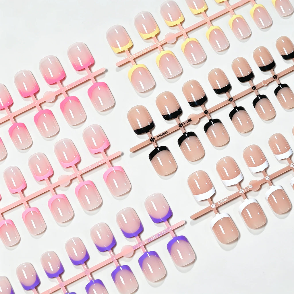 144 faux ongles carrés courts français, noirs, blancs, roses, brillants, à presser, en acrylique, couvrance totale, portables #
